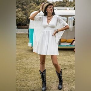 Rusttydustty White Boho Lace Mini Dress Size Small NWT